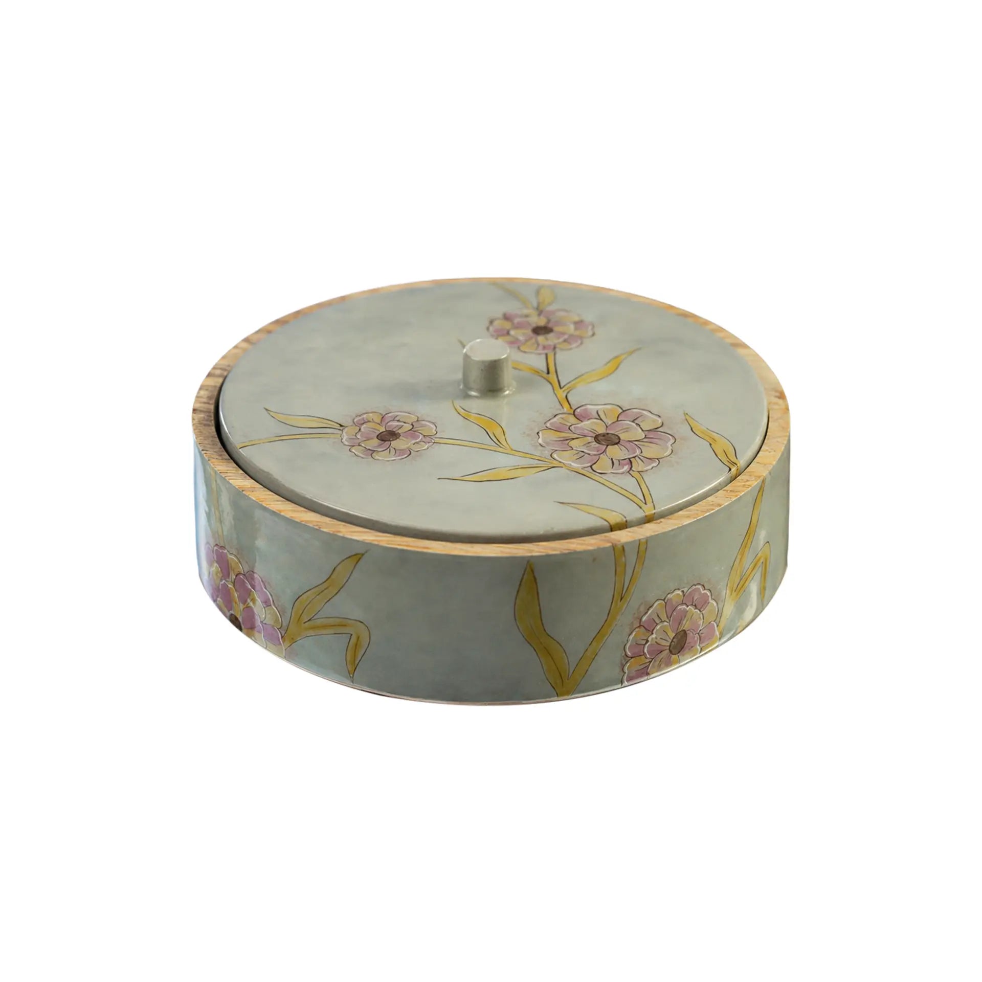 Handpainted Wooden Serving Bowl with Lid