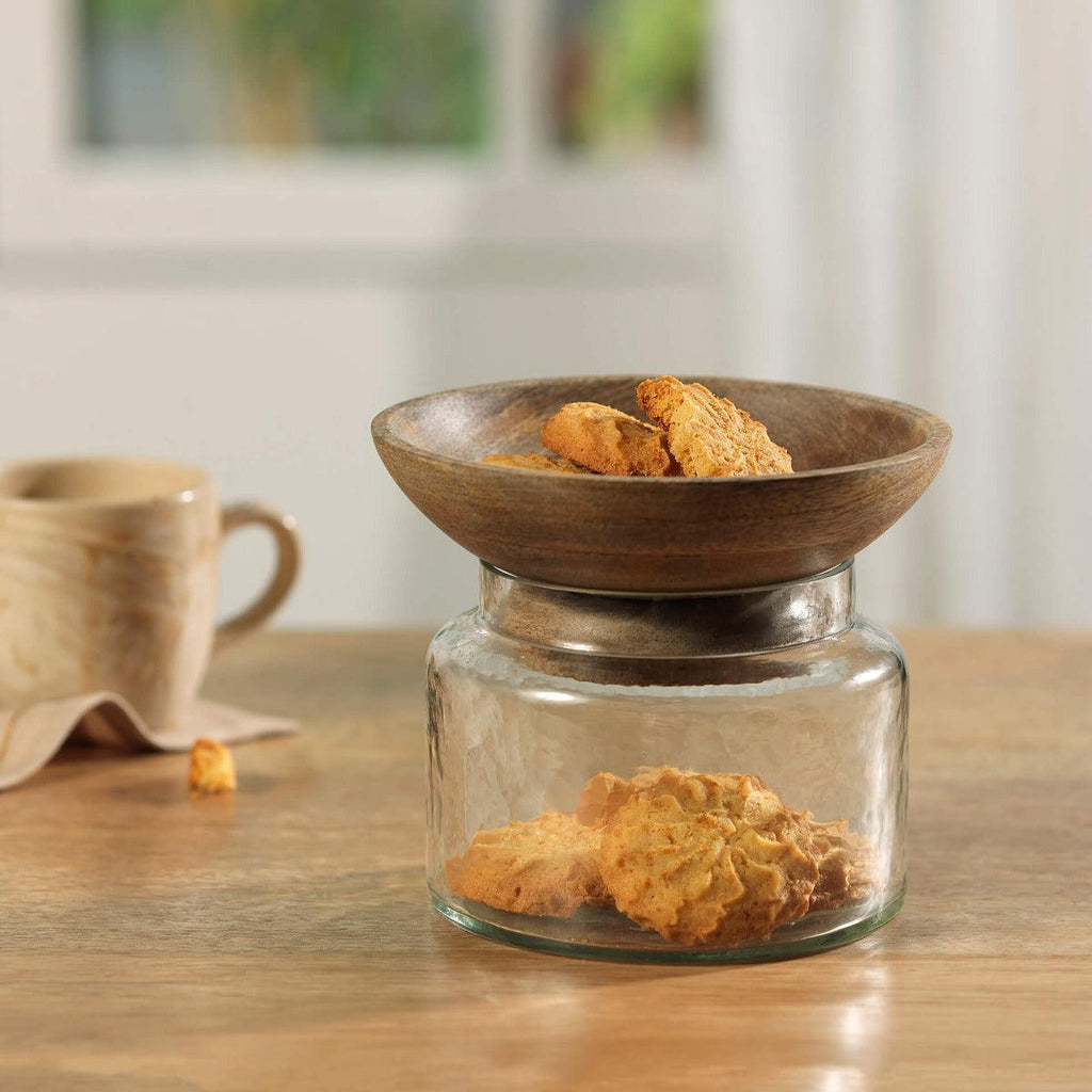 Glass Jar with Wooden Bowl Lid - Large
