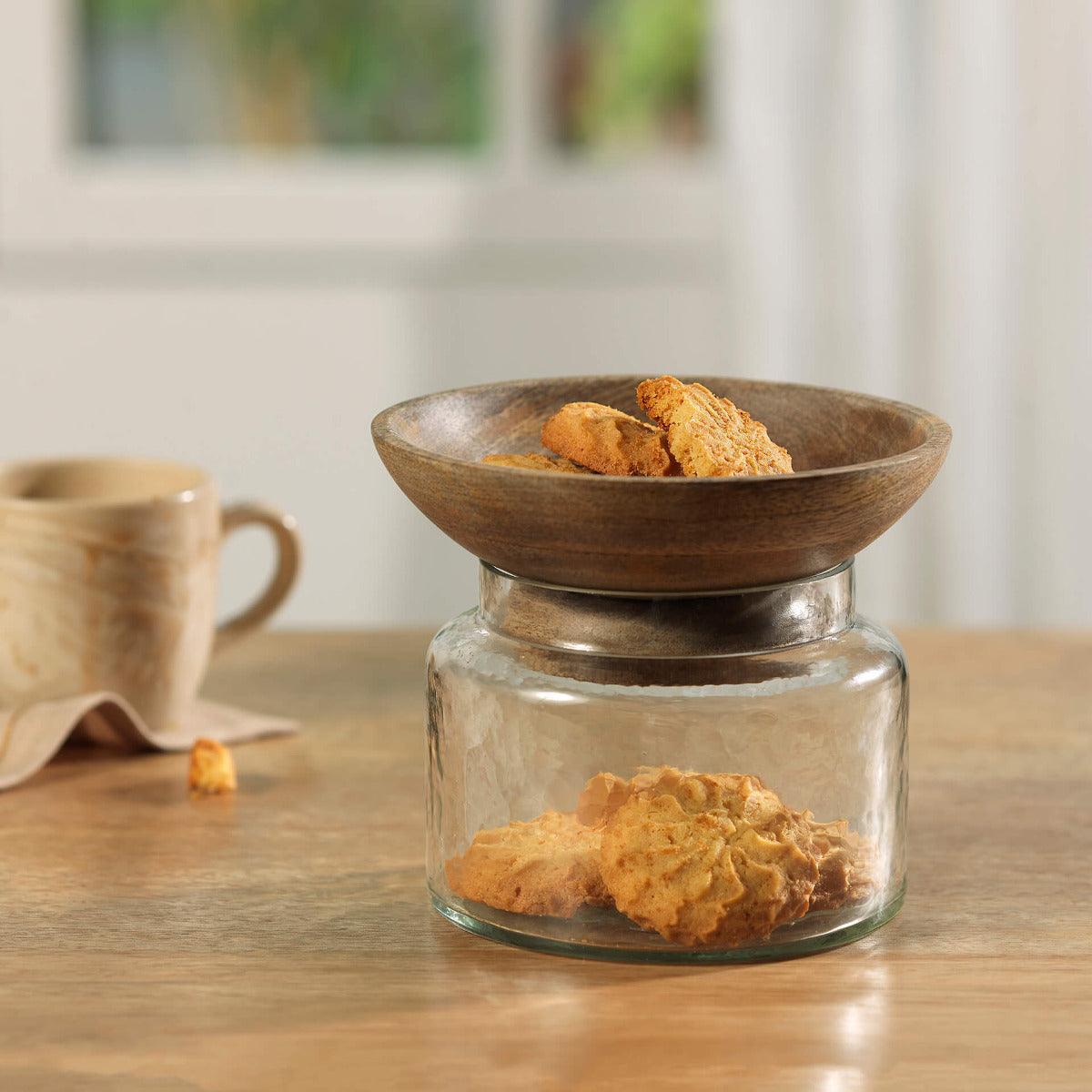 Glass Jar with Wooden Bowl Lid - Large