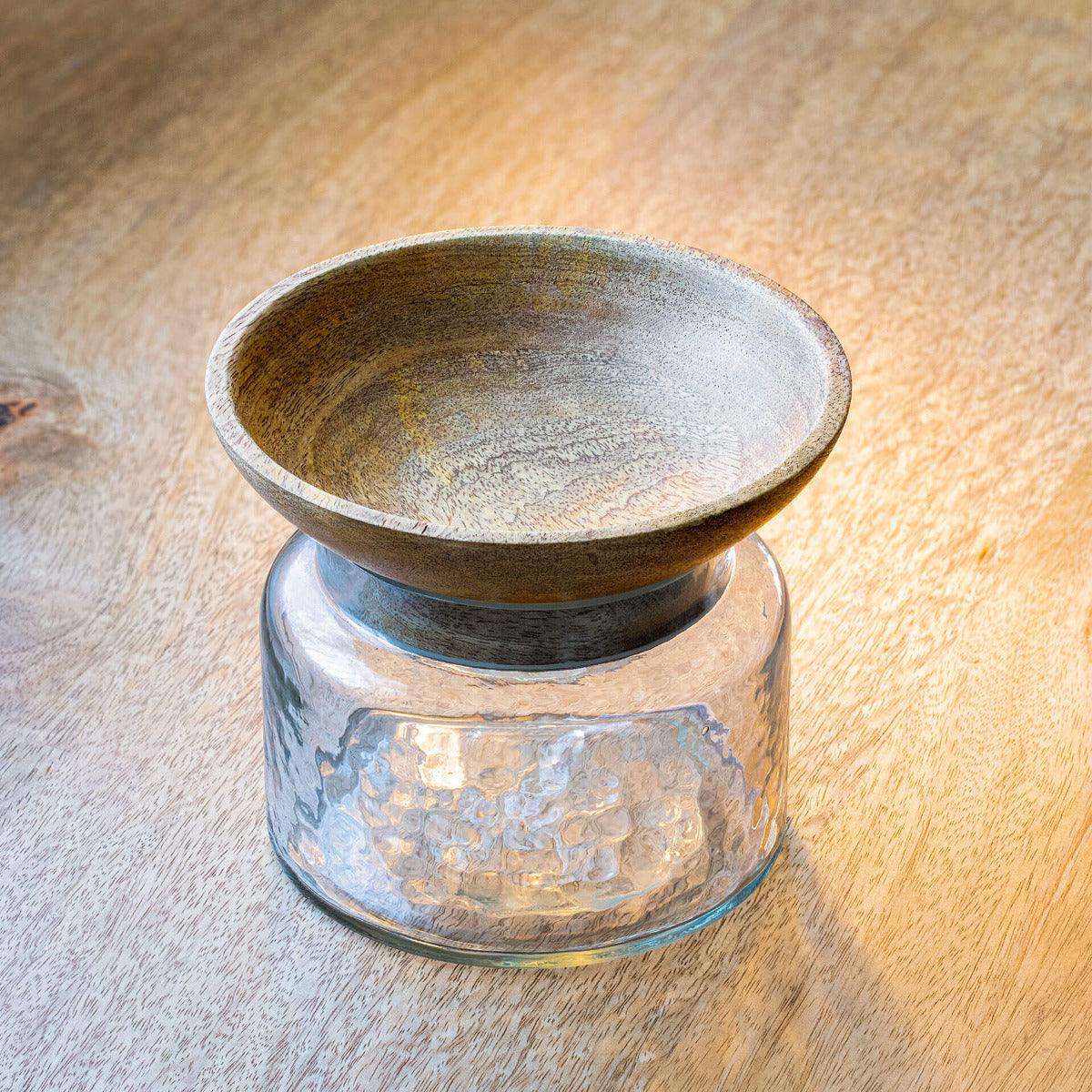 Glass Jar with Wooden Bowl Lid - Large