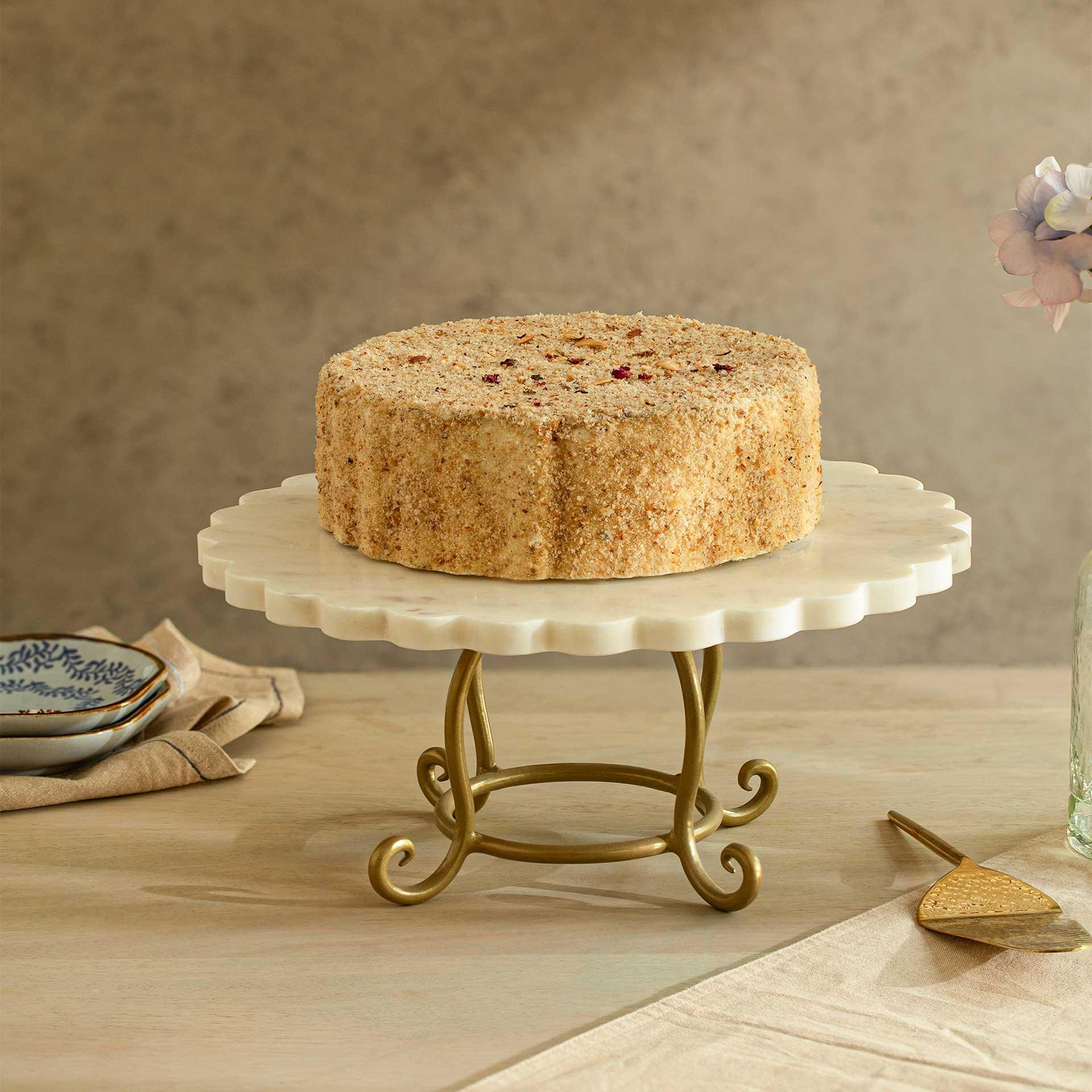 Scalloped Marble Cake Stand with Brass Legs