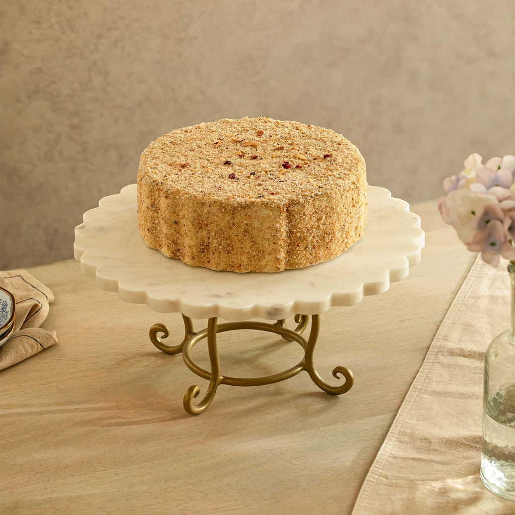 Scalloped Marble Cake Stand with Brass Legs