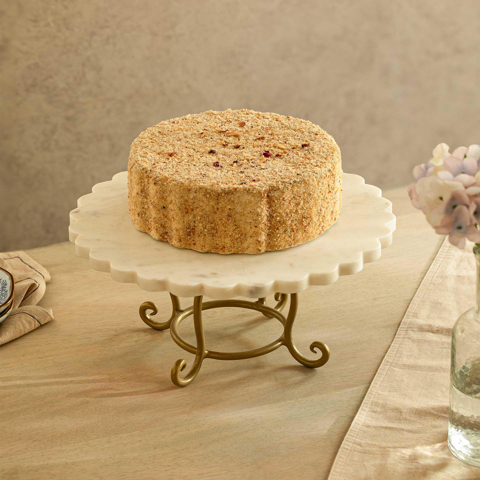 Scalloped Marble Cake Stand with Brass Legs