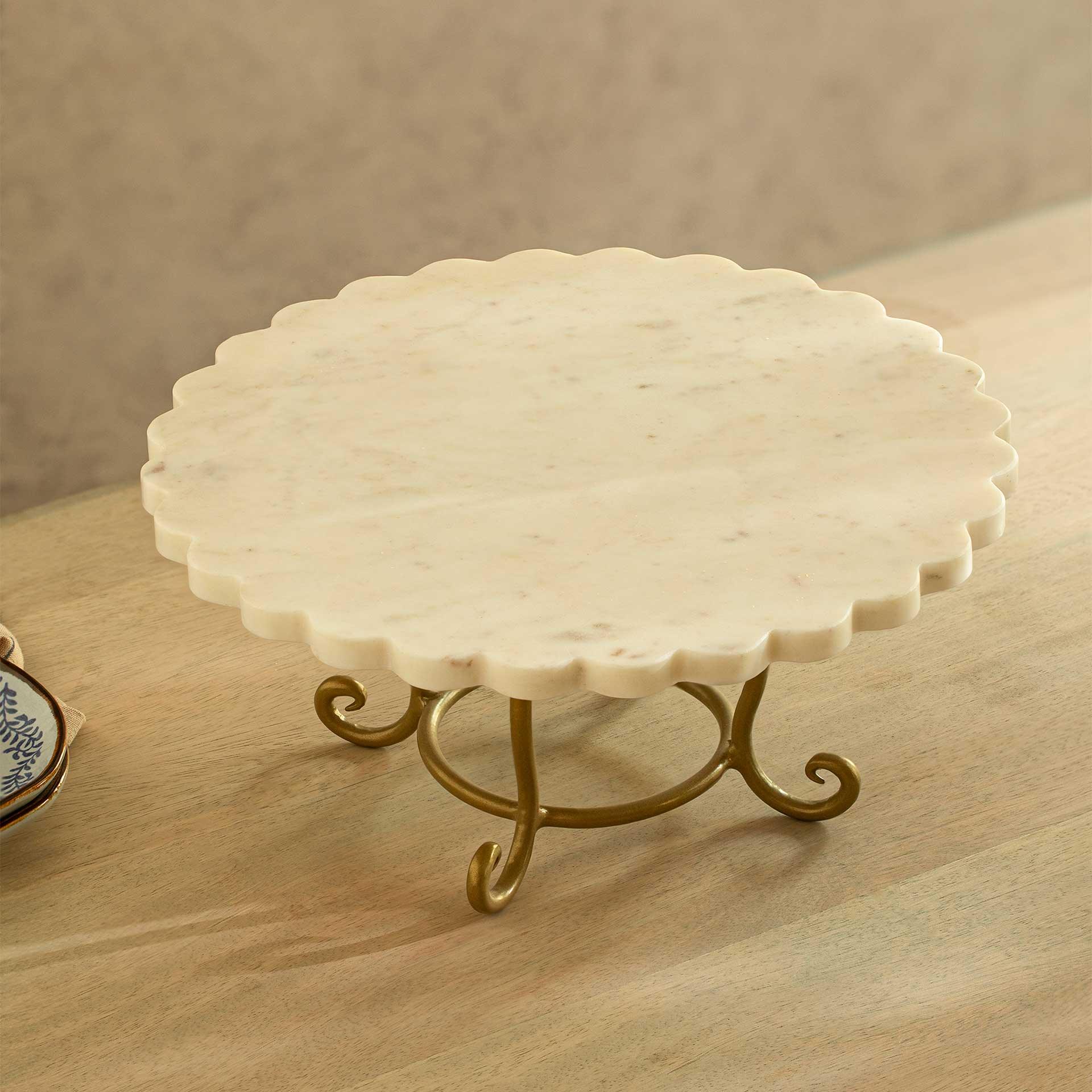 Scalloped Marble Cake Stand with Brass Legs