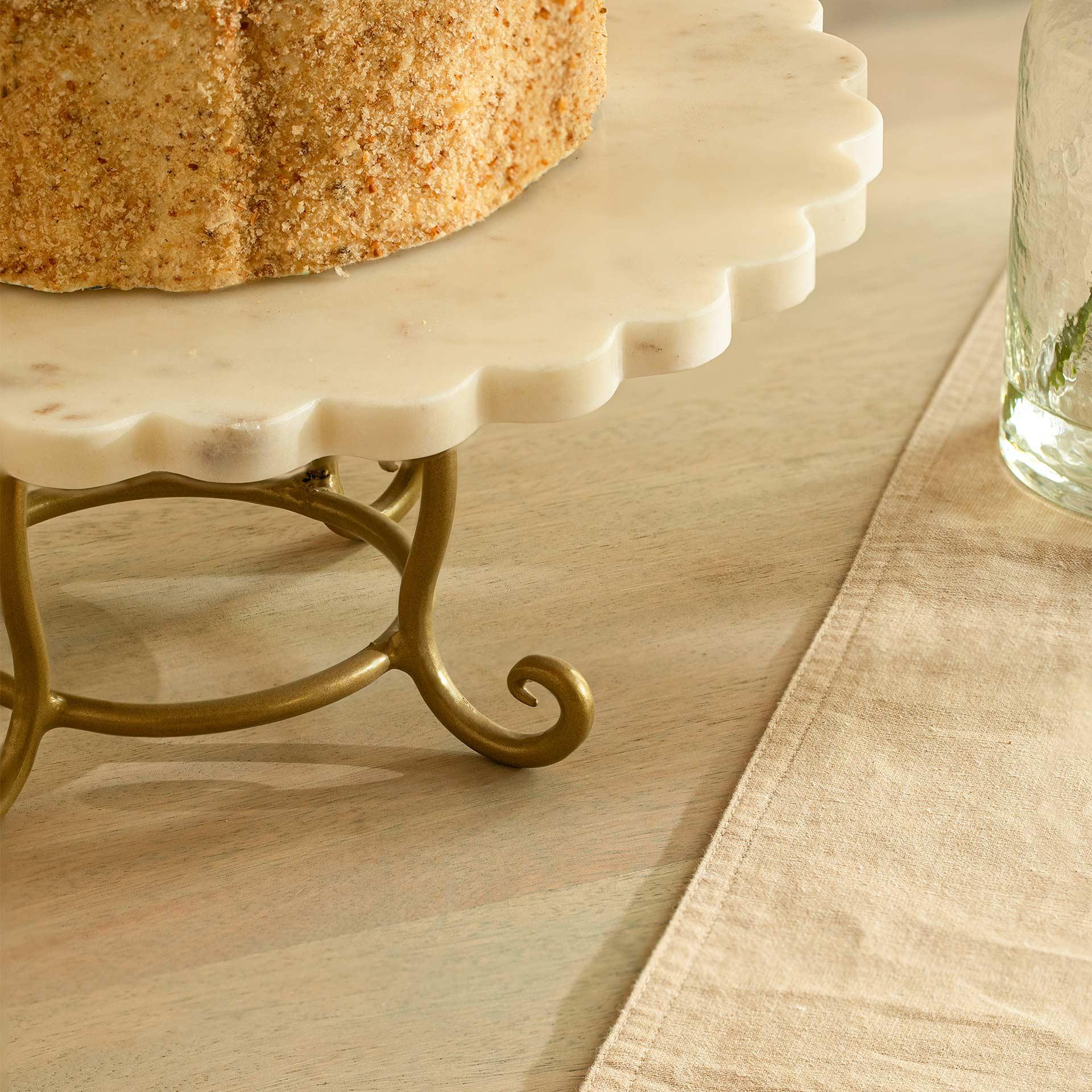 Scalloped Marble Cake Stand with Brass Legs