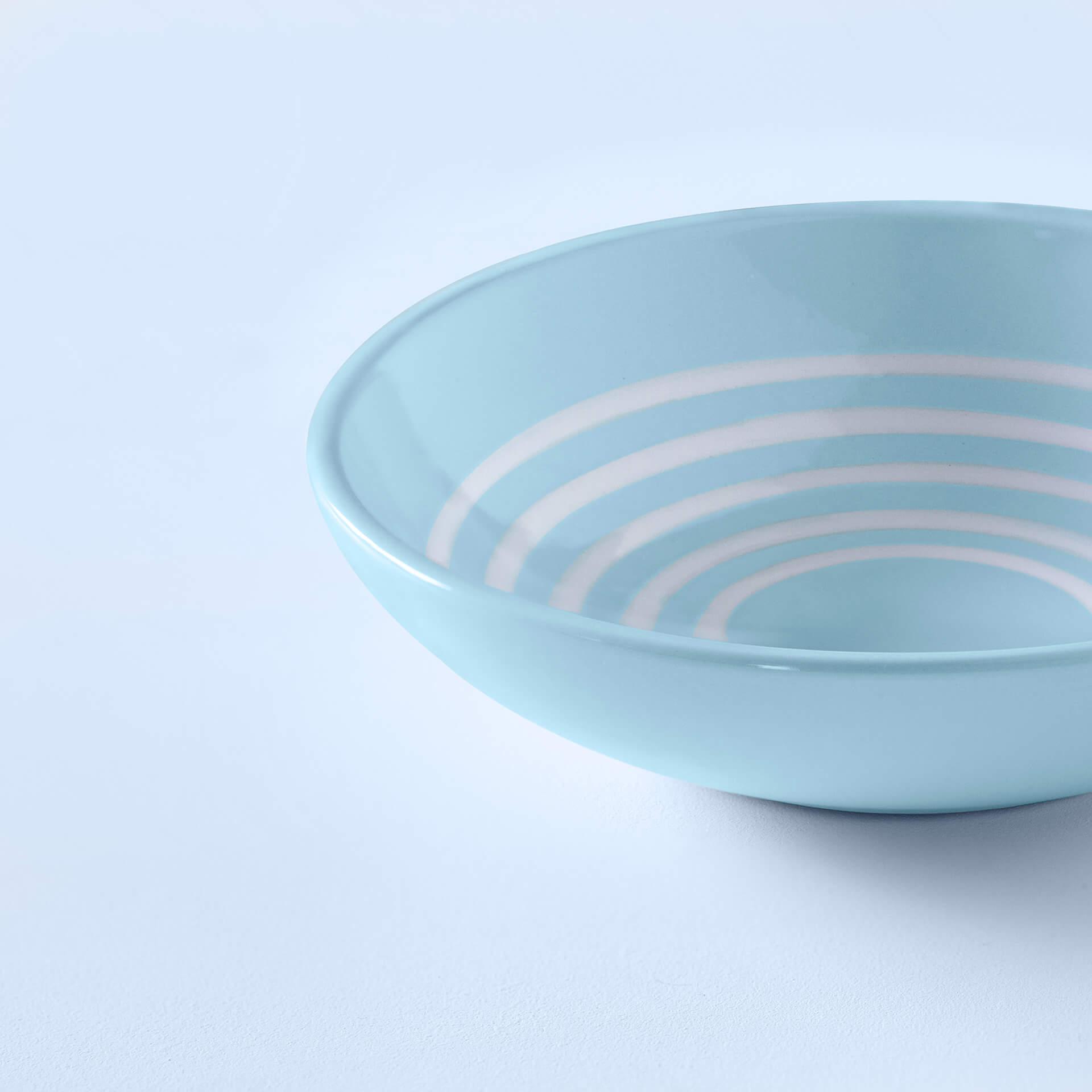Pastel Blue Striped Ceramic Bowl
