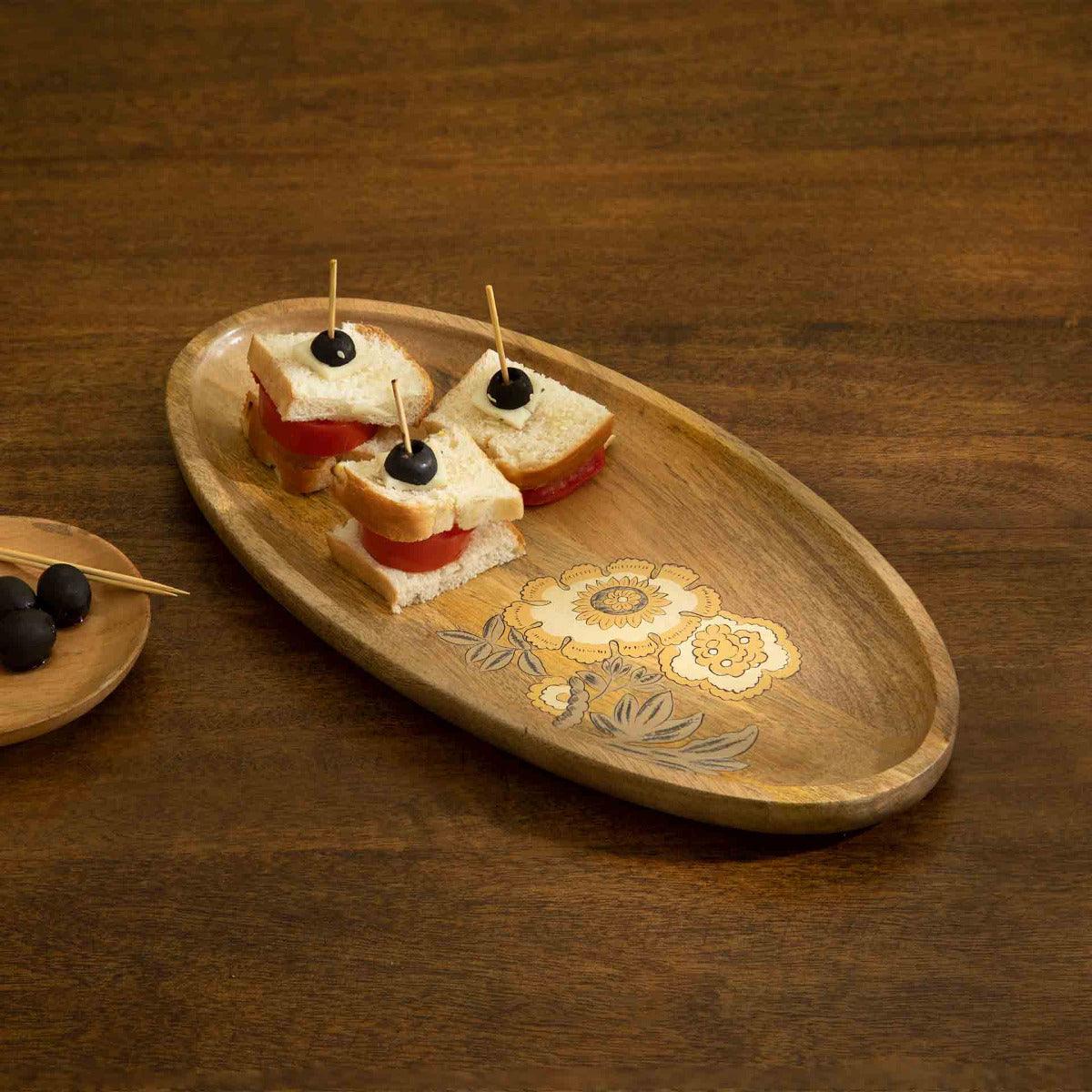 Handpainted Floral Wooden Platter - Small