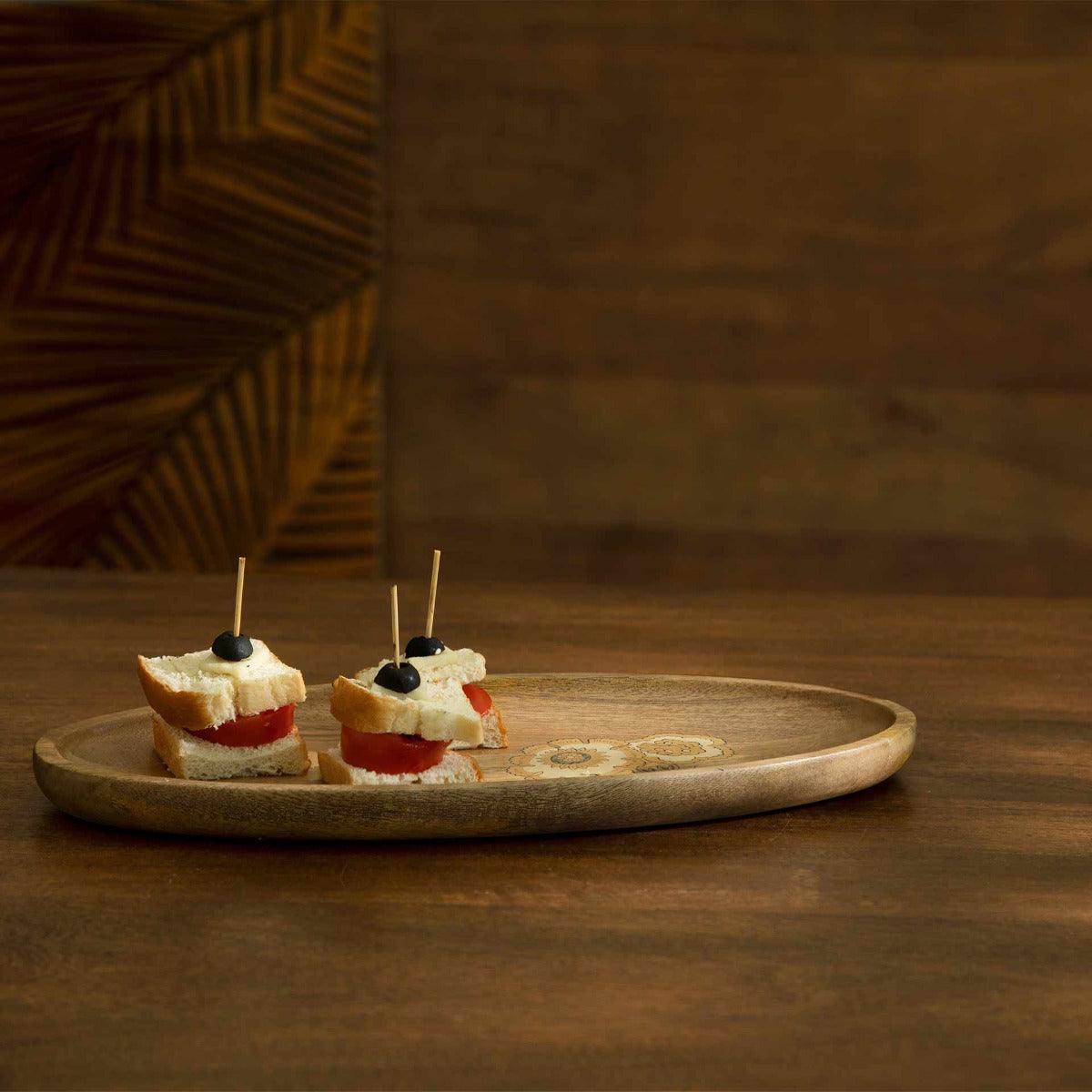 Handpainted Floral Wooden Platter - Small