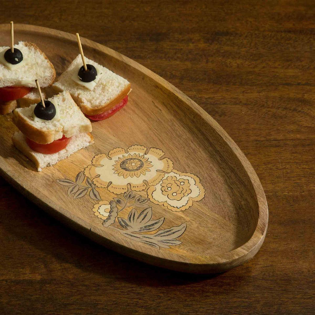 Handpainted Floral Wooden Platter - Small