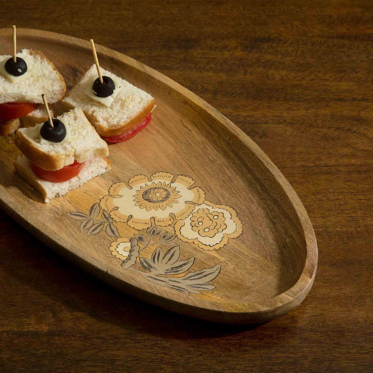 Handpainted Floral Wooden Platter - Small
