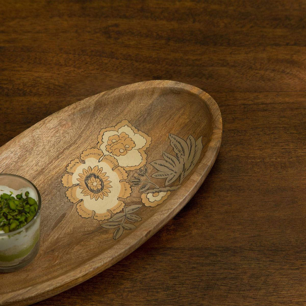 Handpainted Floral Wooden Platter - Large