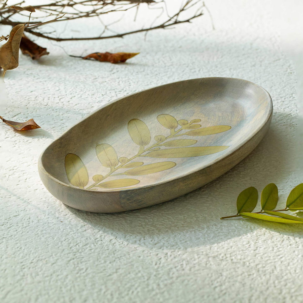 Botanical Handpainted Wooden Platter - Large