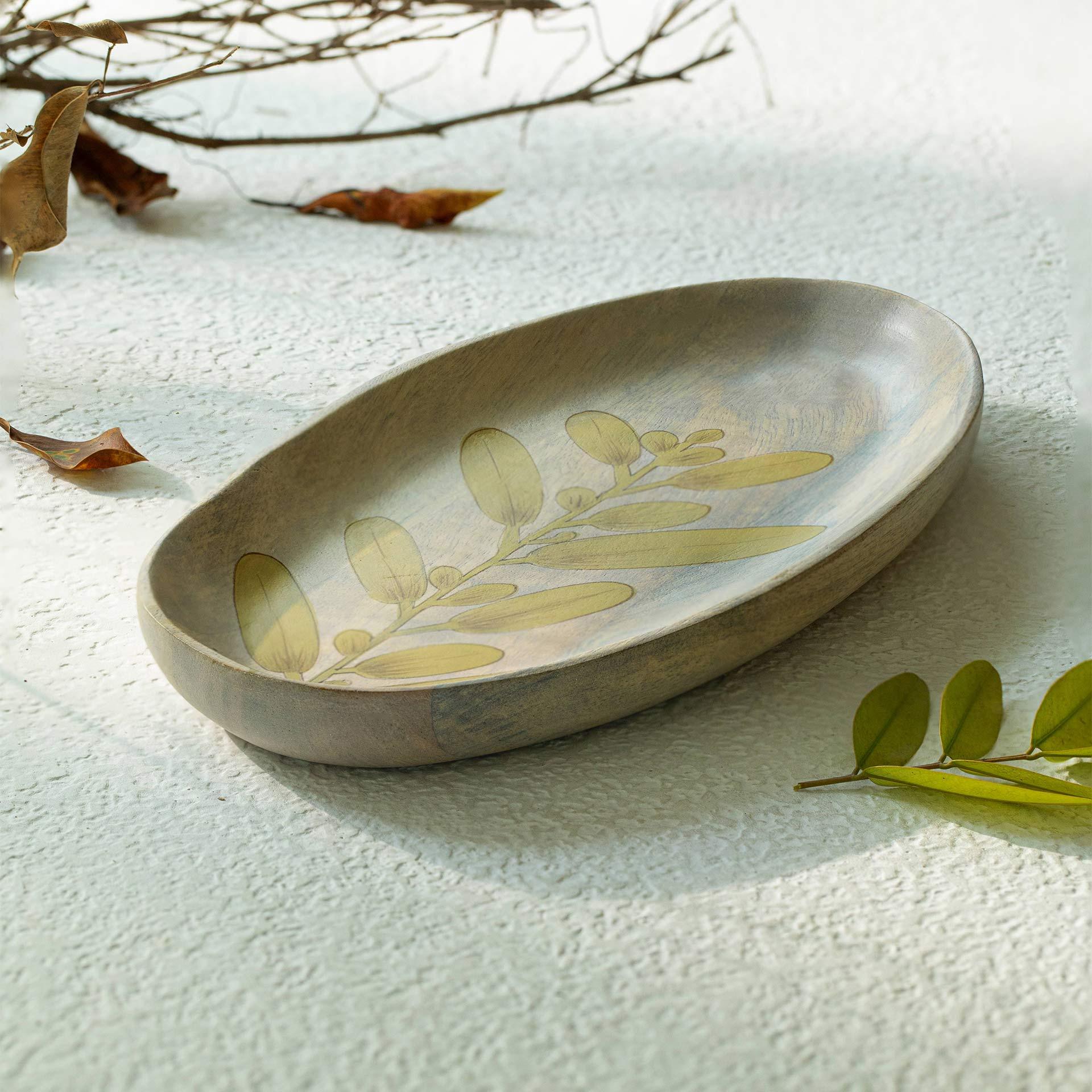 Botanical Handpainted Wooden Platter - Large