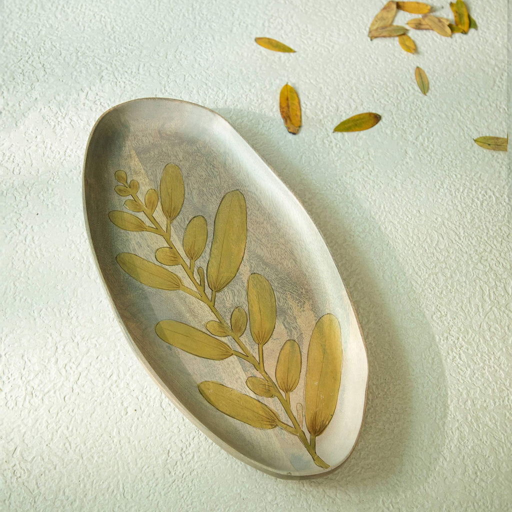 Botanical Handpainted Wooden Platter - Small