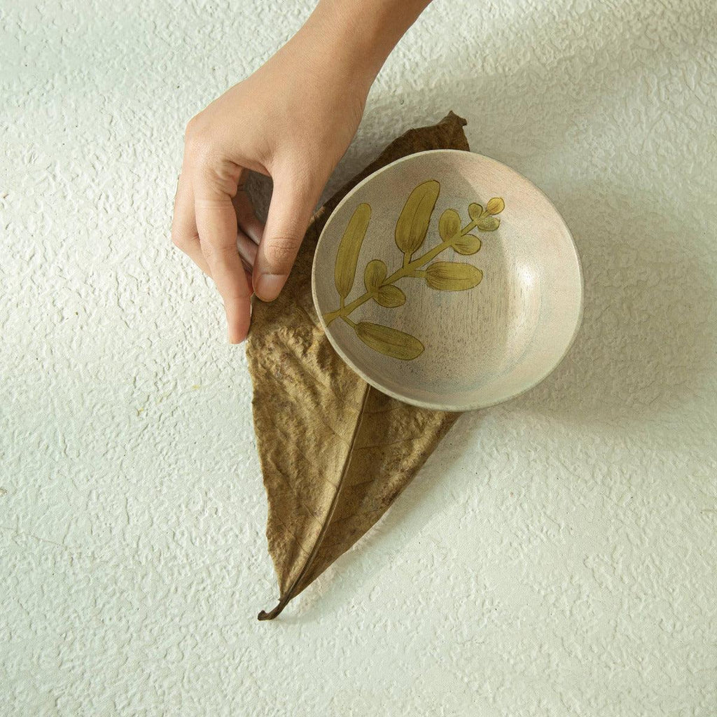 Autumn Botanical Handpainted Wooden Nut Bowl