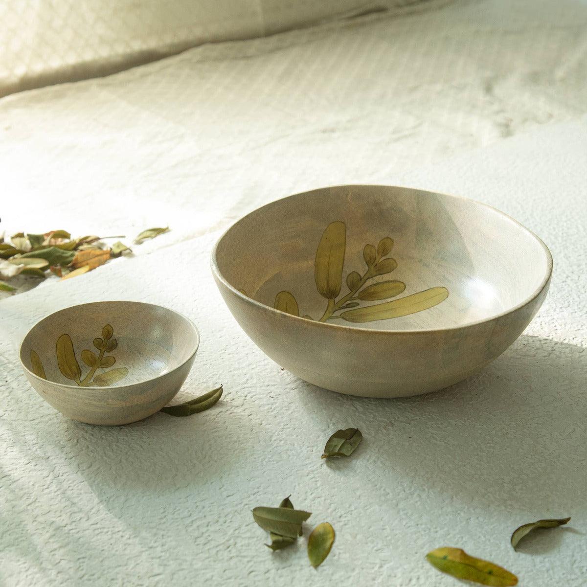 Autumn Botanical Handpainted Wooden Nut Bowl