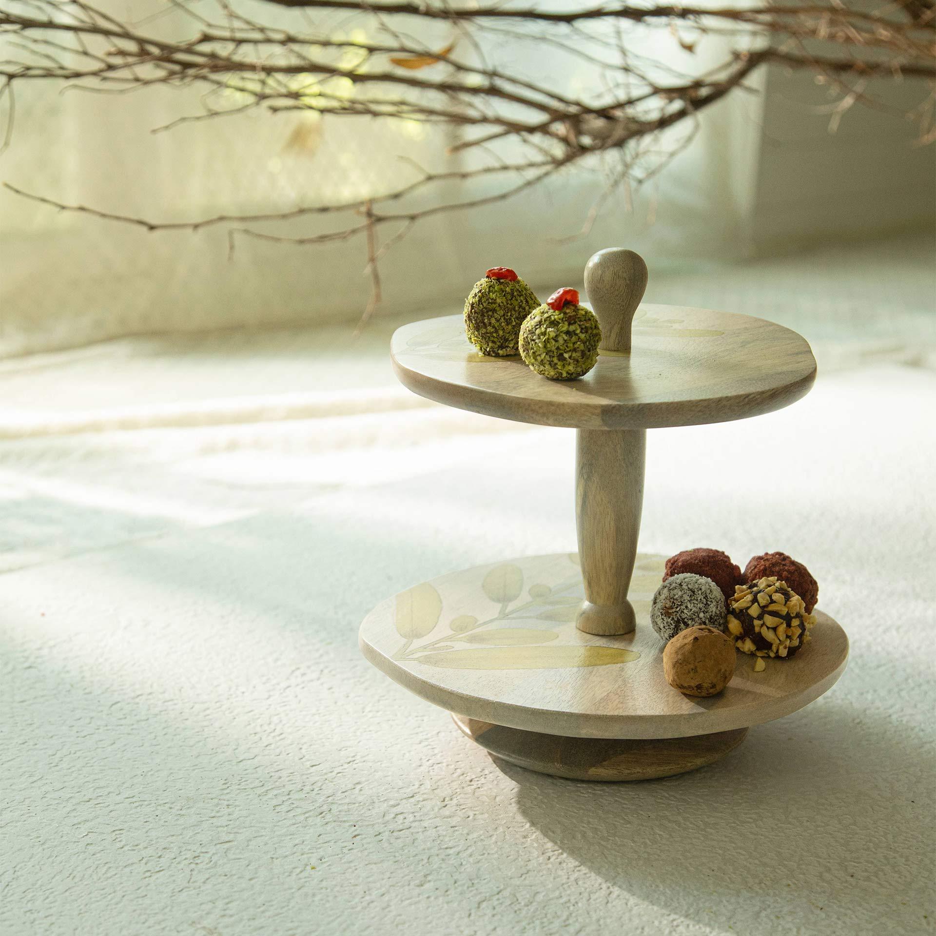 Botanical Handpainted 2-Tier Wooden Stand