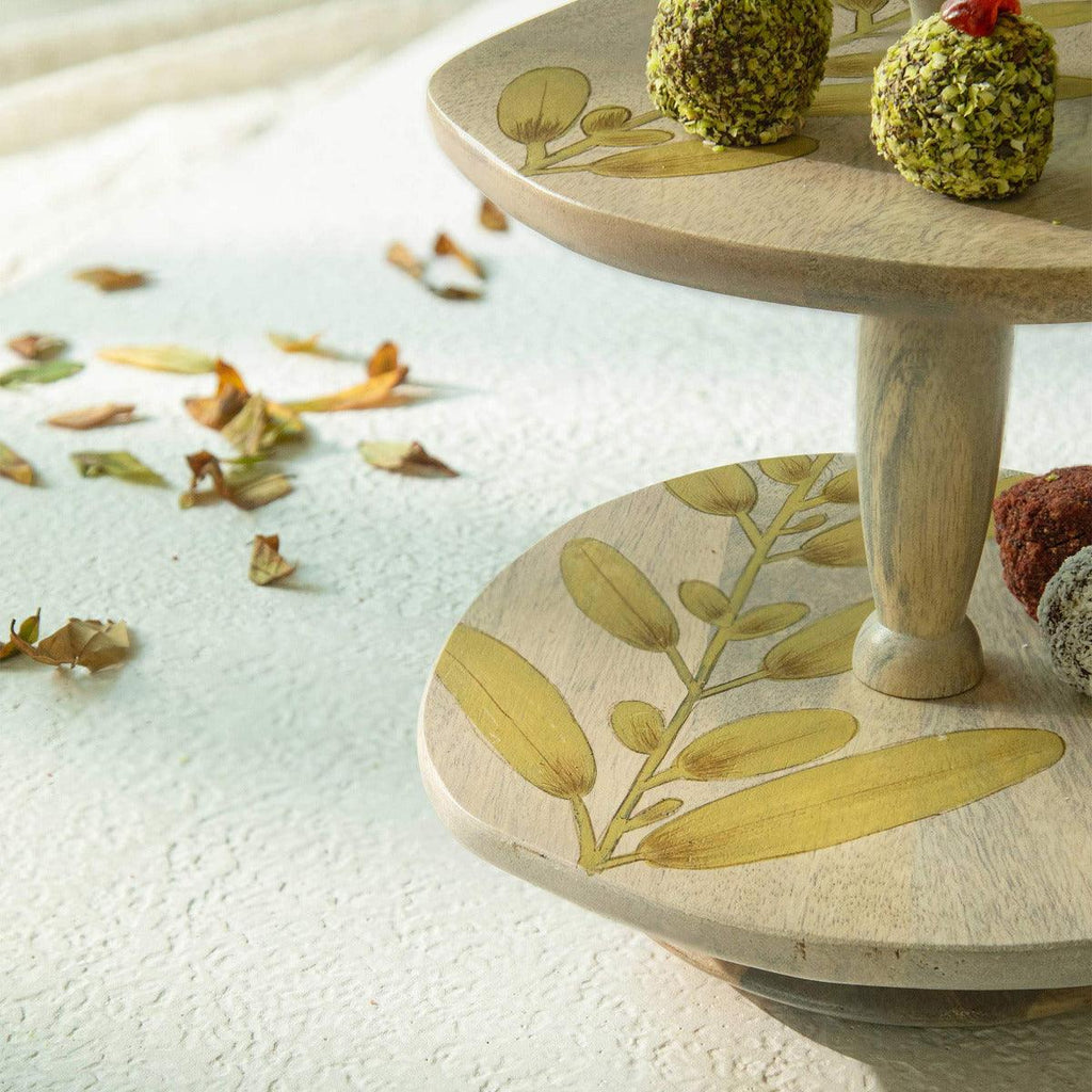 Botanical Handpainted 2-Tier Wooden Stand