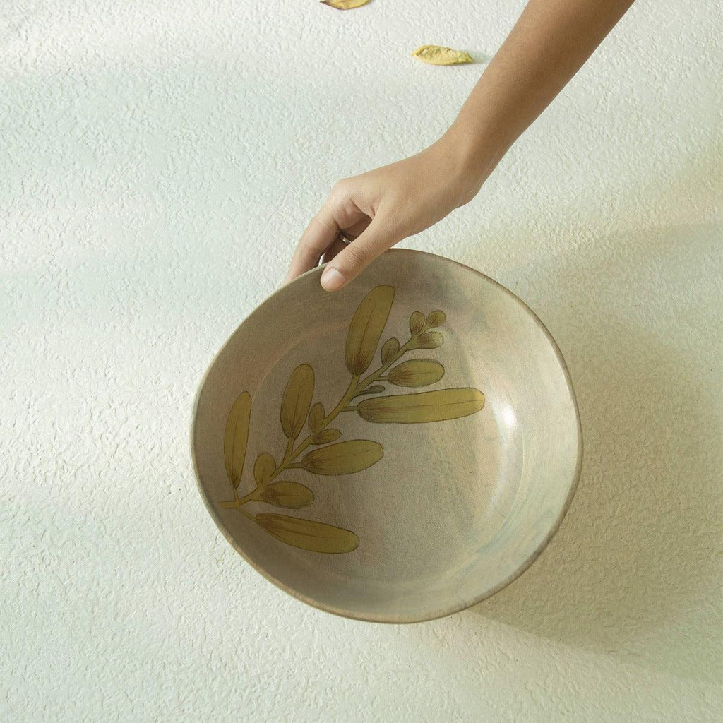 Autumn Botanical Handpainted Wooden Salad Bowl